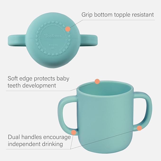 YOOFOREA Baby Led Weaning Supplies I Toddler Infant Baby Essentials First Stage I Baby Feeding Set - Tiny Cup, Suction Bowl & Plate I 100% Platinum Food Grade Silicone I BPA BPS PVC Free - Fog