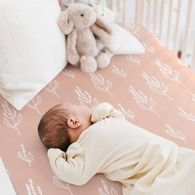 Stretch Ultra Soft Jersey Knit Fitted Crib Sheets Set 2 Pack，Fits All Standard Crib Mattress Pads Safe and Snug, Crib Fitted Sheet for Baby, Pretty Fox for Girls
