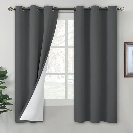 BGment Blackout Curtains for Bedroom 63 Inch Length 2 Panels Set, Thermal Insulated Bedroom Curtains Soundproof Room Darkening Window Curtain Drapes, Each Grommet Curtains 42 Inch Wide, Dark Grey