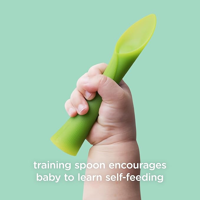 Olababy 3 Piece Parent Led and Baby Led Weaning First Feeding Set, Includes Training Spoon, Feeding Spoon and Suction Bowl with Lid