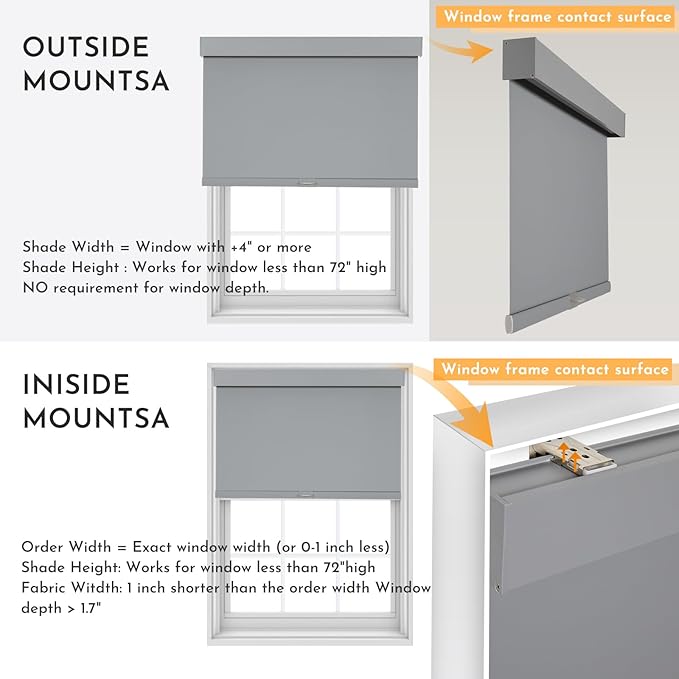 Persilux Cordless Blackout Roller Shades With Valance - Free-Stop, Thermal Insulated Fabric Window Blinds, UV Protection for Home and Bedroom (Grey, 31.5" W x 72" H)