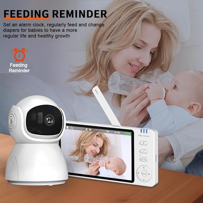 5" Video Baby Monitor with Camera and Audio, No WiFi No App, 720P HD Secure Connection, 1000ft Range, Night Vision, Temp & Feeding Alarm, 355° PTZ