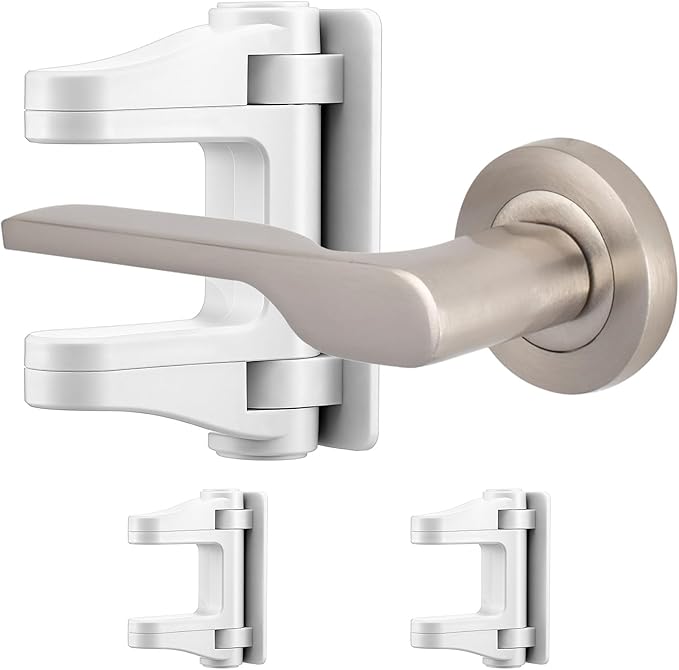 2 Pack Child Proof Door Lock, Door Handle Baby Proof Doors Locks for Kids Safety Child Doors Knob Covers Lever Lock with Adhesive Backing Prevents Toddlers from Opening White