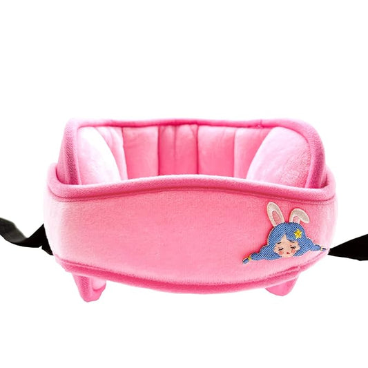 Child Car Seat Head Support Band - Baby Head Neck Relief Safety Headrest - Adjustable Toddler Carseat Head Holder Head Strap - Baby & Kids Travel Accessories with Cute Cartton Pattern, Pink