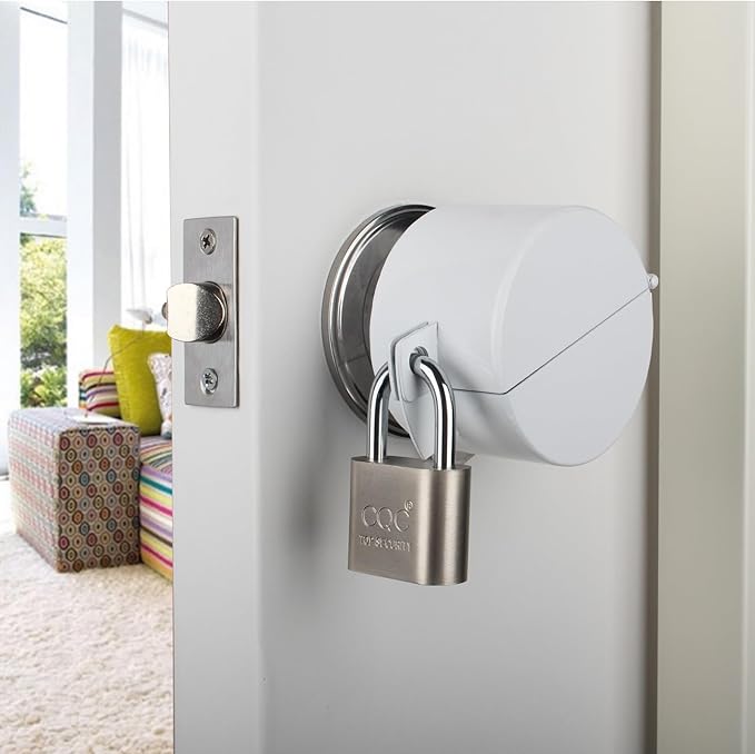 Door Knob Lockout Device with Padlock, Round Door Handle Security Lock, Prevents Turning of Door Knob and Access to Keyhole, White