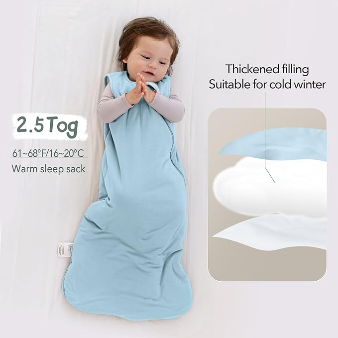 EasyFi Rayon Made from Bamboo Sleep Sack 18-24 Months 2.5 Tog Winter Supersoft Toddler Sleep Sack 2t for Unisex Girl Boy Thick Warm Baby Sleeping Bag 2-Way Zipper Baby Wearable Blanket