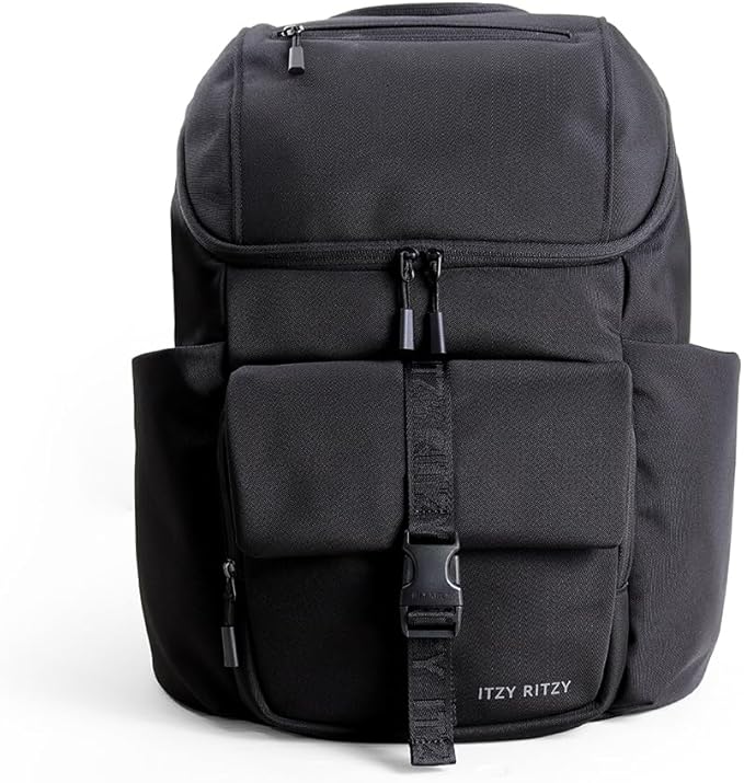 Itzy Ritzy Belong Bucket Backpack – Lightweight Diaper Bag Backpack Featuring 16 Pockets, Bucket Top Opening, Stroller Straps & Changing Pad; Organized and Stylish Everyday Family Backpack (Black)