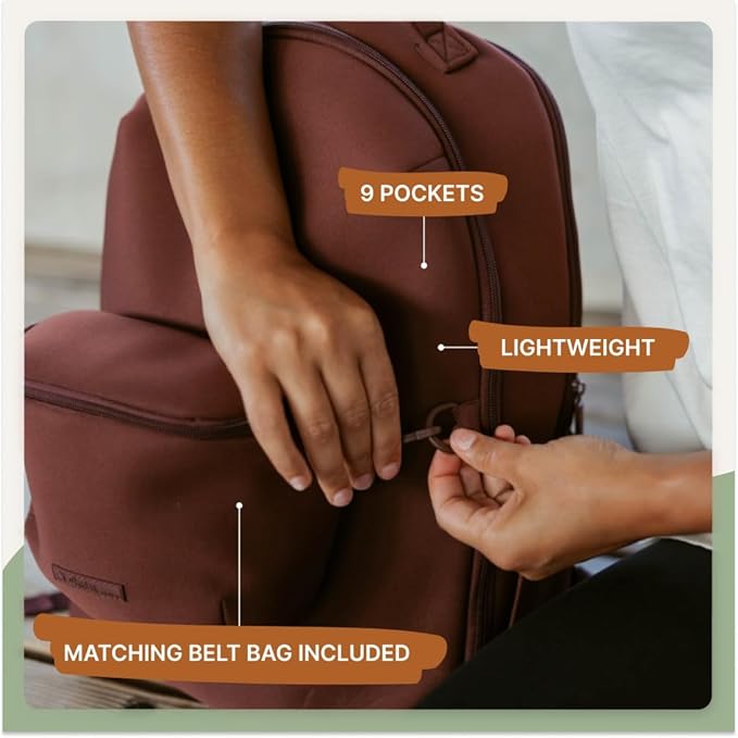 Parker Baby Drift Neoprene Backpack & Belt Bag | Roomy, Soft & Water Resistant | Travel Essentials w/ Diaper Changing Pad | No-Bulk Design w/ Adjustable Stroller Straps in Modern & Neutral Colors