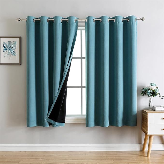 G2000 100% Blackout Curtains for Bedroom Living Room 63 Inch Length Teal Room Darkening Window Grommet Thermal Lined Insulated Light Blocking Noise Reducing 2 Panels Set