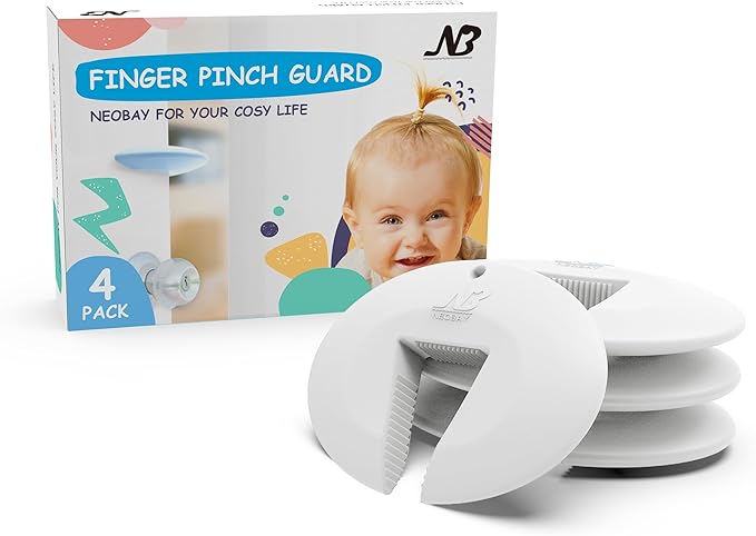 Door Pinch Guard and Door Slam Stopper, Durable Silicone Door Finger Pinch Guard, Prevents Slamming on Even Heavy Doors, Non-Toxic & Pet Friendly, White,4 Packs