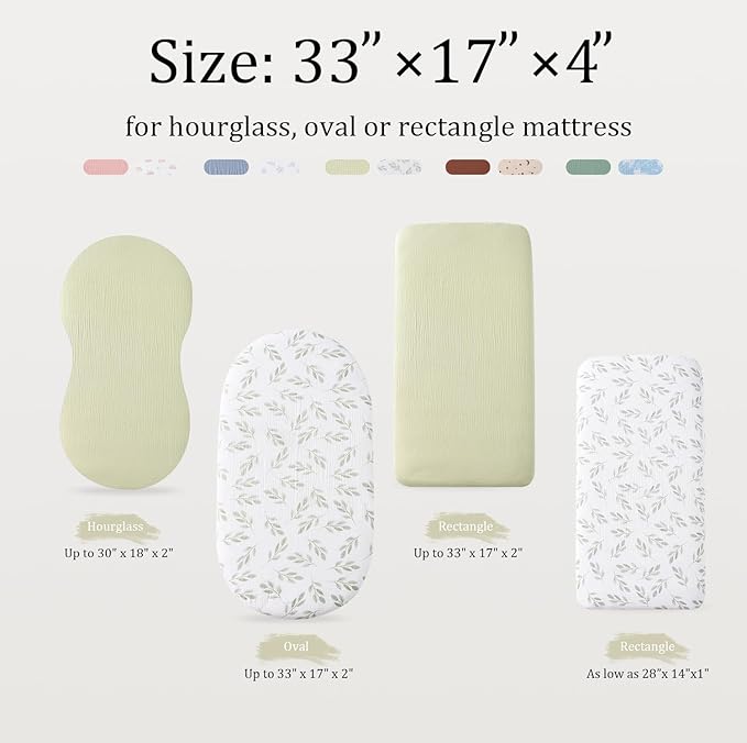 Organic Cotton Muslin Bassinet Sheets, 2 Pack – Soft, Breathable, Universal Fit for Oval, Rectangle & Hourglass Mattresses, Machine Washable, Neutral Colors for Baby Boys & Girls