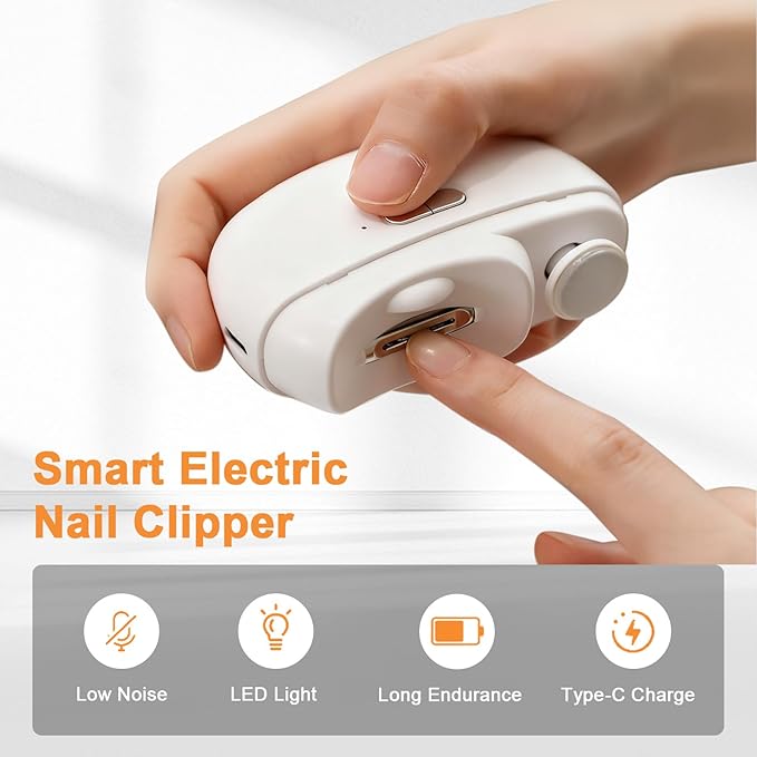 Easyclip Smart Nail Clipper - 3 in 1 Smart Electric Nail Clippers for Seniors, Baby and Adults,Polishing Clipper with LED Light,Suitable for Fingernail Toenails(White)