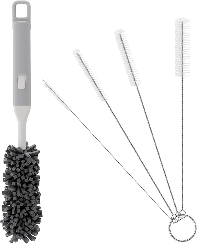 Peitushengjin Five-Piece Bottle Brush Cleaning Set Includes 4 Straw Cleaning Brushes and 1 Cup Brush with Detachable Long Handle. Suitable for Cleaning Straws, Glasses, and Water Cups.