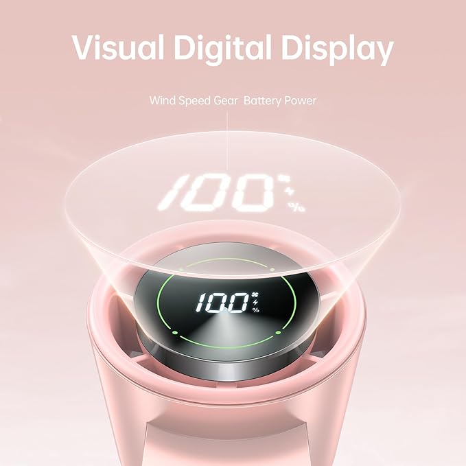 3-in-1 Portable Handheld Turbo Fan-100 Speeds, 13500RPM, 12Hrs Cooling, Digital Display, 120° Rotation, USB Rechargeable Mini Hand Held Personal Fan for Travel, Makeup, Outdoor, Indoor (Pink)