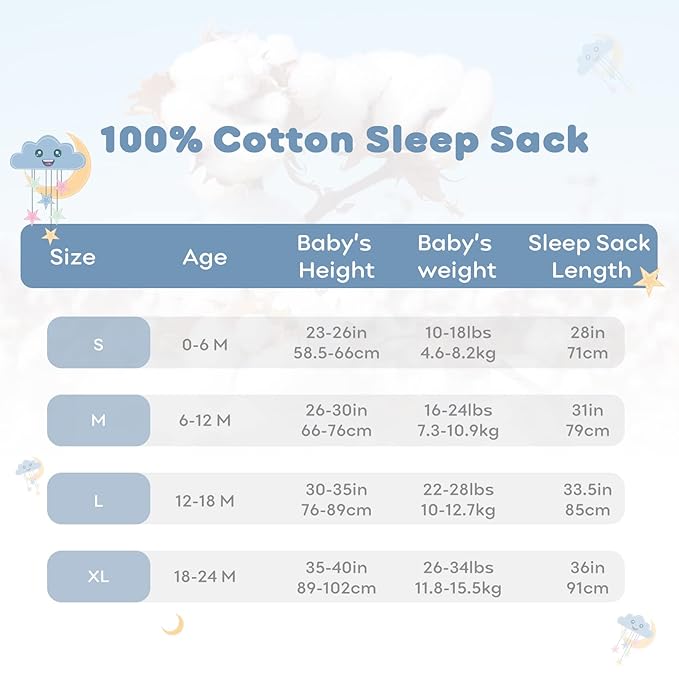 Yoofoss Baby Sleep Sack 18-24 Months Baby Wearable Blanket 100% Organic Cotton 2-Way Zipper TOG 0.5 Toddler Sleeping Sack Lightweight