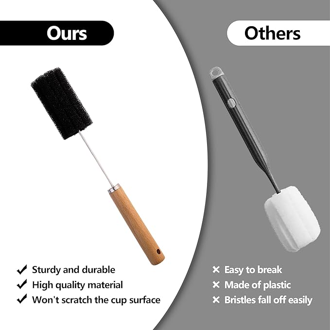 Mektler Water Bottle Cleaner Brush Baby Bottle Cleaner Brush Set Long Handle Sponge Cleaning Brush for Beer Bottles, Cups, Wine Glasses, Coffee Mugs, Tumblers, Thermos,Replaceble Brush Head (3-Pack)