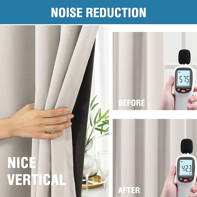 H.VERSAILTEX 100% Blackout Curtains for Bedroom with Black Liner Full Room Darkening Curtains 54 Inch Long Thermal Insulated Back Tab/Rod Pocket Window Drapes for Living Room, 2 Panels, Pumice Stone
