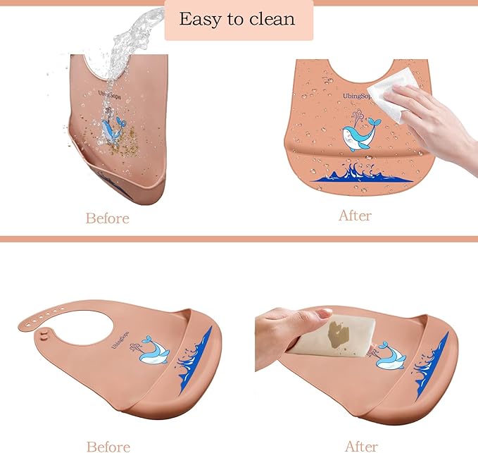 UBINGSOPA Silicone Baby Bibs – Adjustable, Soft, Waterproof & Durable, with Large Food-Catching Pocket, Feeding-Friendly