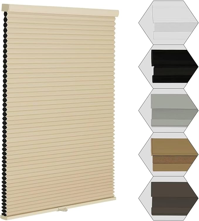 MYshade Cordless Blackout Window Blinds & Shades Pull Down Room Darkening Window Shades Light Blocking Honeycomb Cellular Shade for Indoor Windows Easy to Install 50 inch Wide, H72 Beige Blinds