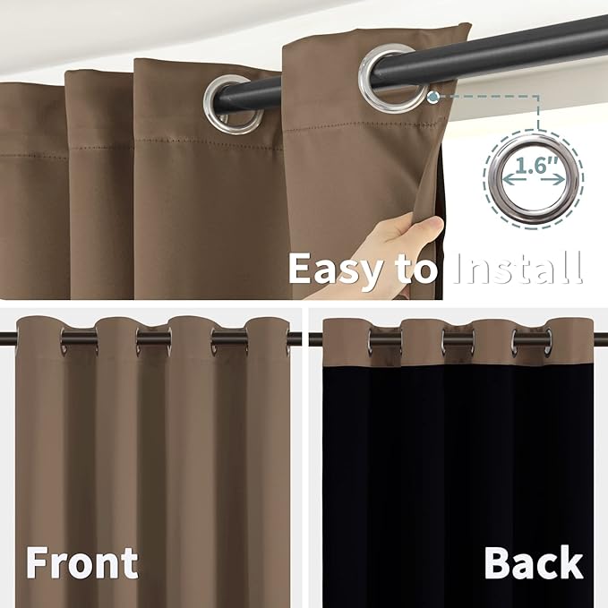 BGment Thermal Insulated 100% Blackout Curtains for Bedroom with Black Liner, Double Layer Full Room Darkening Noise Reducing Grommet Curtain (52 x 90 Inch, Taupe, 2 Panels)