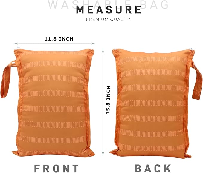 Wet Dry Bag 2pcs Waterproof Reusable Wet Bag for Swimsuits, Baby Cloth Diaper, Travel, Beach, Pool, Bathing Suit, Gym Wet Clothes (Orange Leaf)
