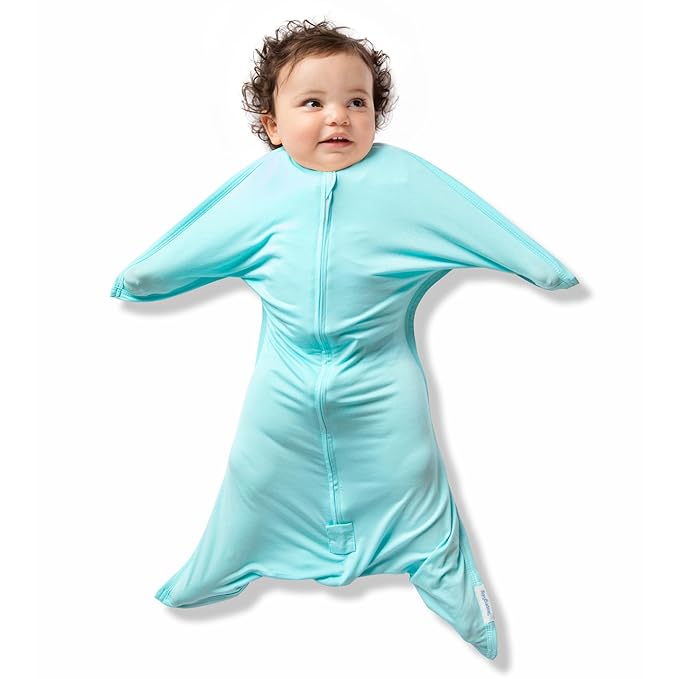 SleepingBaby Bamboo Zipadee-Zip Transition Swaddle – EverSoft Wearable Blanket with Two-Way Zipper for Easy Diaper Changes, X-Small 3-6 months, Sea Glass