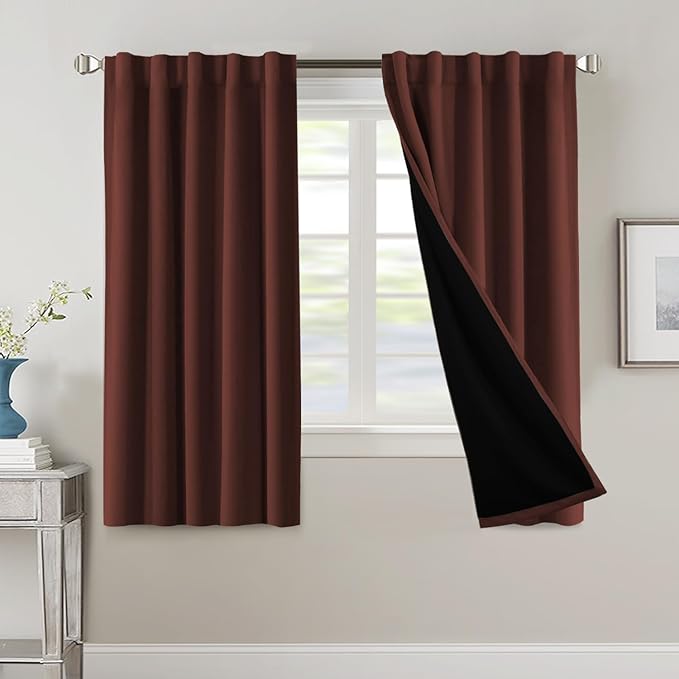 H.VERSAILTEX 100% Blackout Curtains for Bedroom with Black Liner Full Room Darkening Curtain Thermal Insulated Back Tab/Rod Pocket Window Drapes for Living Room, 2 Panels, 42 x 63 Inch, Rust