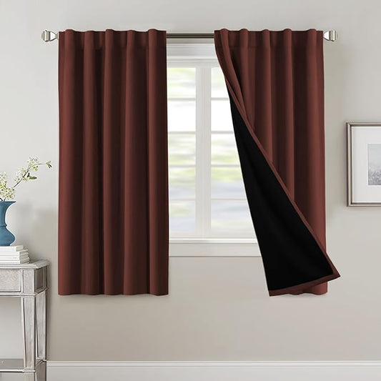 H.VERSAILTEX 100% Blackout Curtains for Bedroom with Black Liner Full Room Darkening Curtain Thermal Insulated Back Tab/Rod Pocket Window Drapes for Living Room, 2 Panels, 42 x 63 Inch, Rust