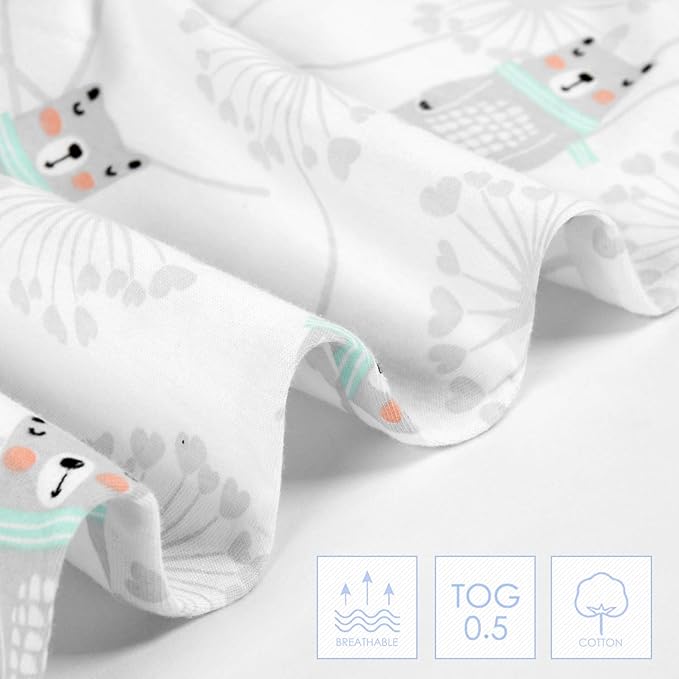 TILLYOU 2 Pack Baby Sleep Sack 18-24 Months 100% Cotton Wearable Blanket 0.5 TOG Sleeveless Summer Sleep Sacks with 2-Way Zipper, Gray Bear & White