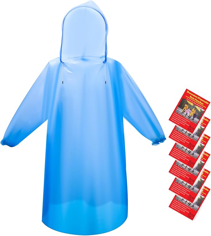 6 & 20 & 50 Pack Disposable Rain Ponchos for Adults/Youth, Waterproof PE Raincoats with Drawstring, Camping/Emergency
