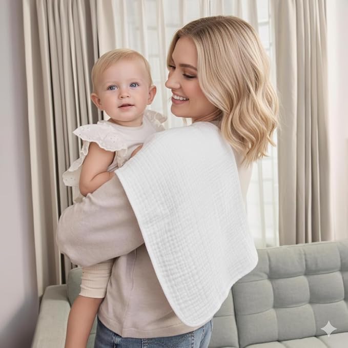 LILY O LAUREL Muslin Burp Cloths, 20"x10"- Pack of 8, 6 Layers Super Soft Absorbent & Breathable 100% Cotton for Baby Drool and Messes, Burp Cloth Baby Boy and Burp Cloths Baby Girl