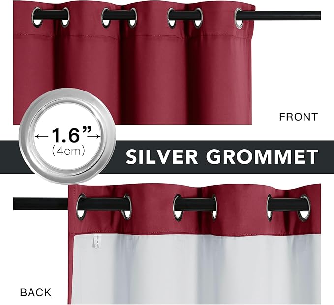 RYB HOME Soundproof & Dust Particle Filtering Curtains Blackout Window Treatment for Bedroom Living Room Divider Nursery Daytime Sleeping Patio Door, Burgundy Red, W52 x L 102 inch, 2 Panels