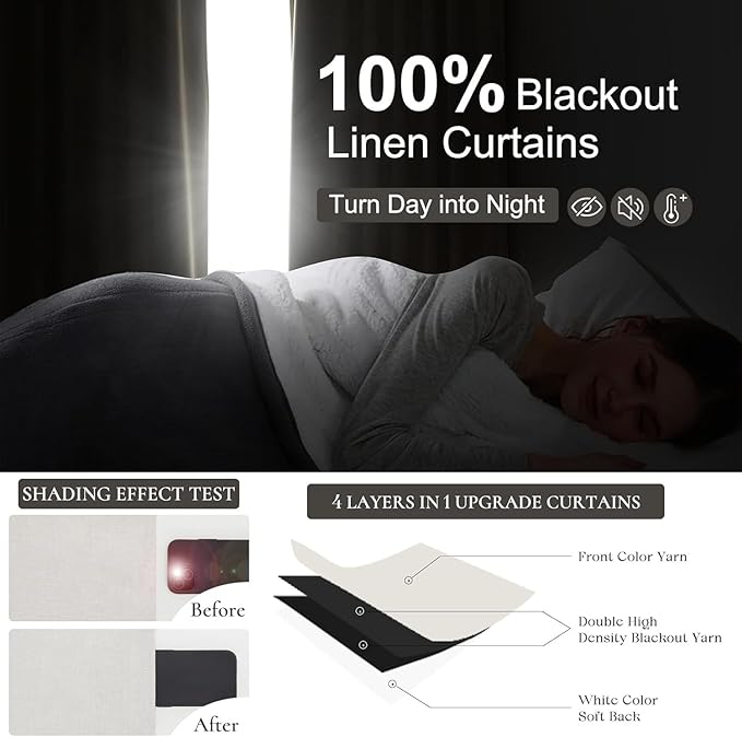 Curtains 60 Inch Length Extra Wide Pinch Pleated Black Out 90 Inch Long for Living Room/Sliding Door, Farmhouse Linen Thick Boho Bedroom Heavy Insulated Large Window Drapes(60"Wx90"L 2Panels,Birch)