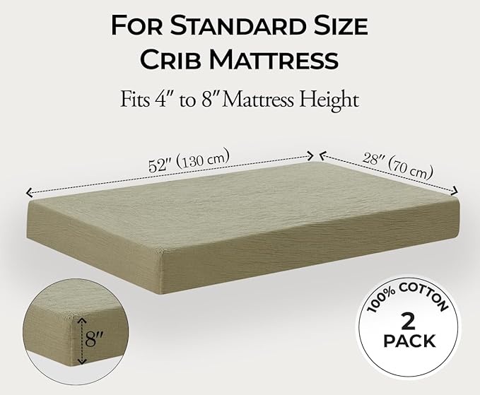 Dreamology Standard Crib Sheets, Muslin Crib Sheets, 2 Pack,100% Cotton Crib Sheet for Boys,Girls, Muslin Crib Sheet for Standard Crib, 52x28 Crib Mattress Sheets | Olive and Ecru