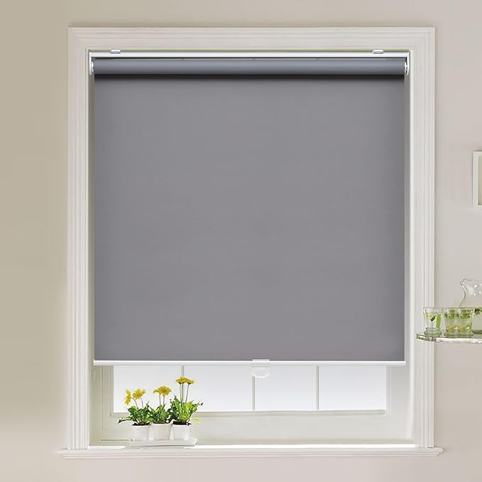 AOSKY Cordless Roller Shades Blackout Blinds for Windows Room Darkening Rolled Up Shades with Spring System, UV Protection Window Shades Door Blinds for Home and Office (38" W x 72" H, Grey)