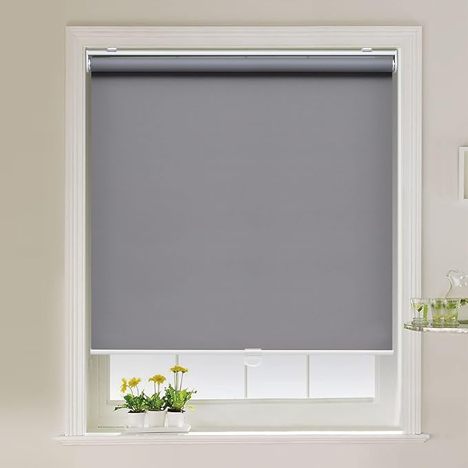 Cordless Roller Shades Blackout Blinds for Windows Room Darkening Rolled Up Shades with Spring System, UV Protection Window Shades Door Blinds for Home and Office (70" W x 72" H, Grey)