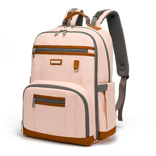 Diaper Bag Backpack, Large Baby Nappy Bags with Portable Changing Pad for Boys and GirlsMultifunction Travel Baby Bag for Moms Dads, Shower Gifts Waterproof and Stylish，Light Powder