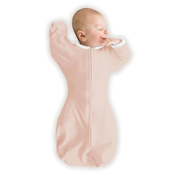 SwaddleDesigns Organic Transitional Swaddle Sack, Arms Up Swaddle with Half-Length Sleeves & Mitten Cuffs, Large, 6-9 Months, 21-24 lbs, Soft Pink