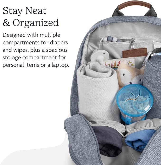 UPPAbaby Changing Backpack / Multiple Storage Compartments / Stroller Strap Attachment / Bottle Insulator and Changing Pad Included / Gregory (Blue Mélange / Saddle Leather)