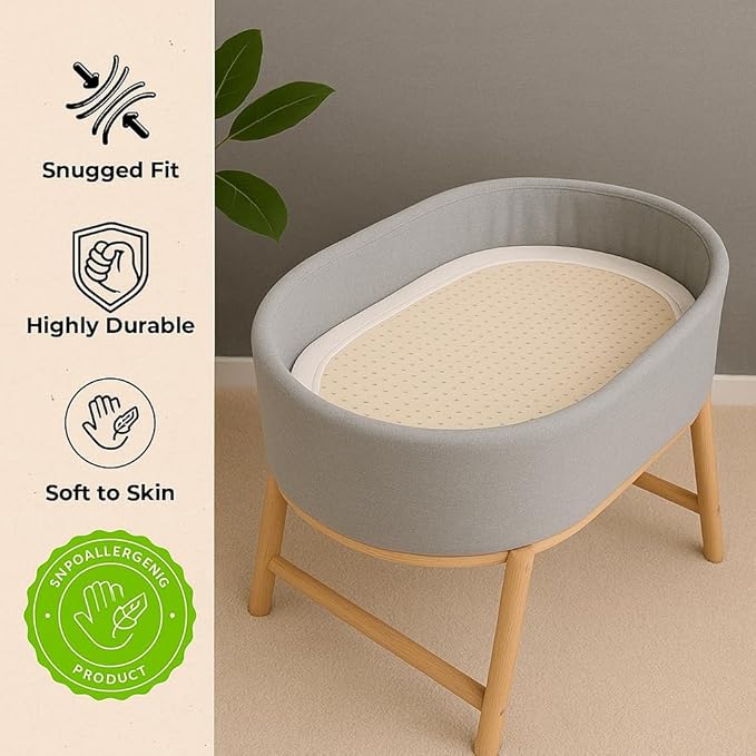 ORGANIC TEXTILES Organic Baby Mattress Topper with Tencel Removable Cover - GOLS/GOTS Certified - Breathable, Hypoallergenic, 3" Bassinet (30"x15")