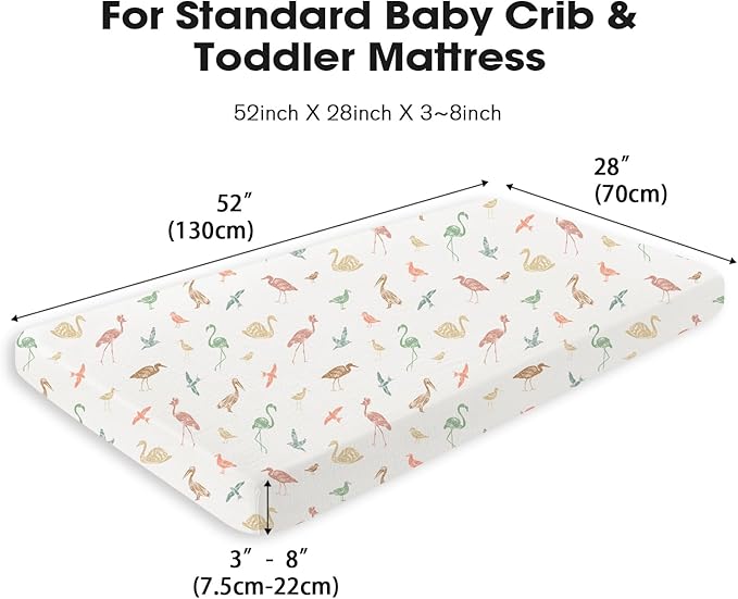 Little Grape Land Muslin Crib Sheets Fitted for Boys and Girls 2 Pack, 100% Cotton Baby Bed Sheets Soft Breathable, Neutral Fitted Baby Mattress Sheets for Standard Crib 52x28 inches, Wetland Bird