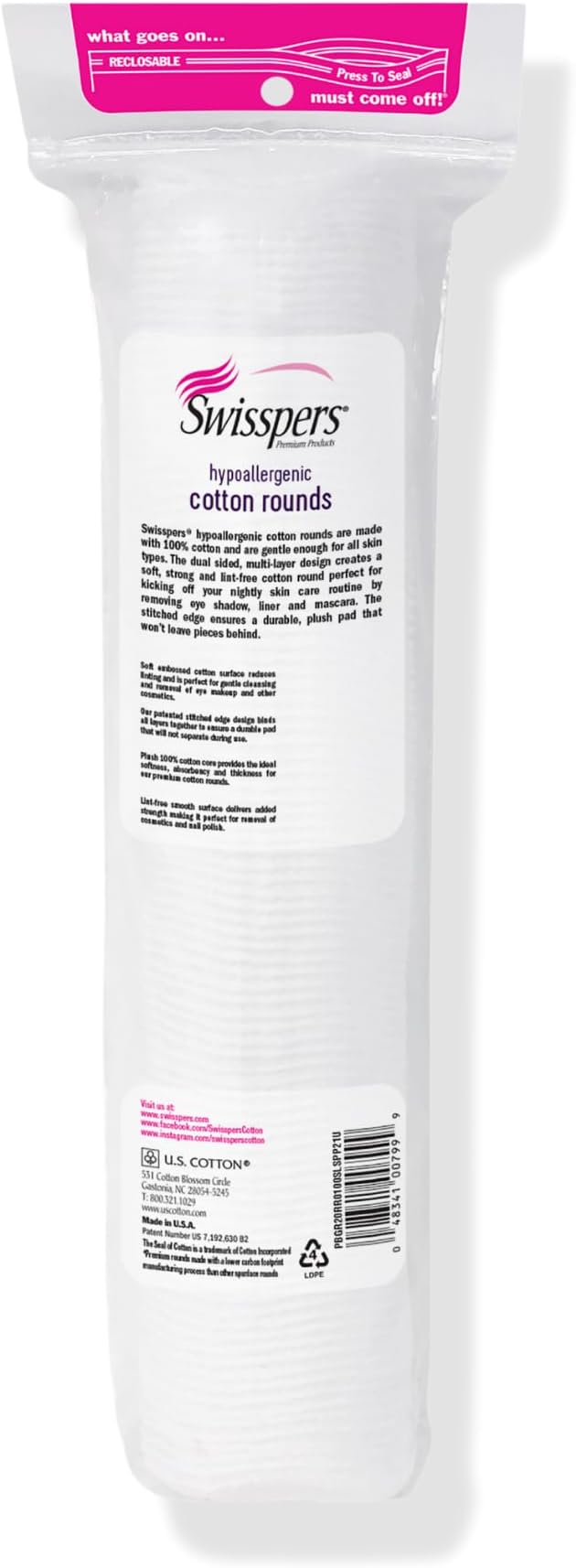 Swisspers Premium Cotton Rounds – 100 Count (Pack of 6) - 100% Pure Cotton - Soft, Absorbent, Hypoallergenic Pads for Makeup Removal, Skincare, Baby Care and Facial Cleansing - Lint Free