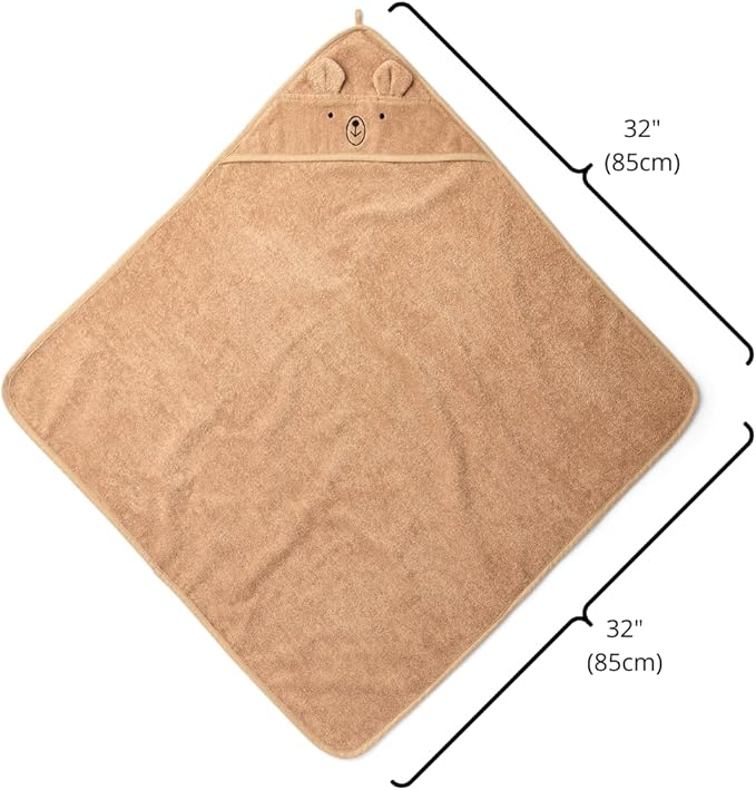 Baby Hooded Towel – Organic Cotton Baby Bath Towels – Baby Towels, Baby Bath Towels for Baby Boy, Baby Girl, 32" x 32" Super-Soft and Absorbent Baby Towels for Newborn (Bear - Natural)