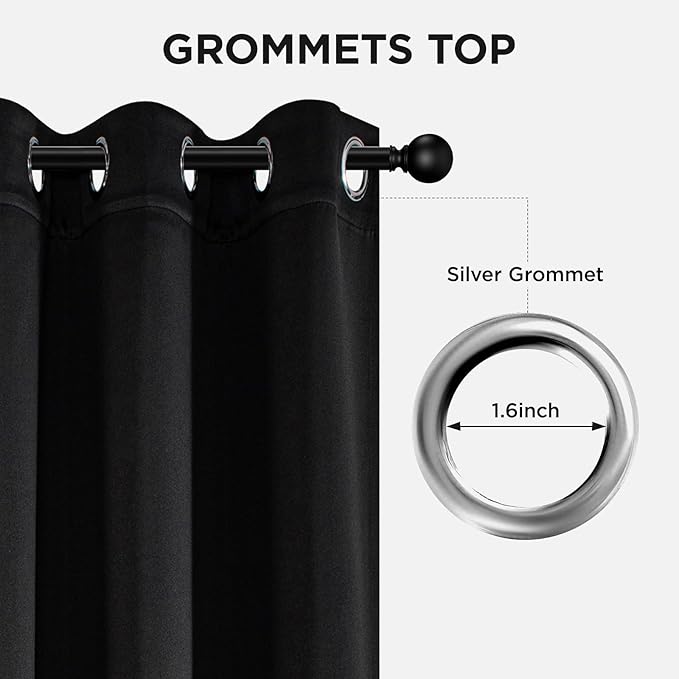 Joydeco Blackout Curtains 95 Inches Long 1 Panel, Thermal Insulated Long Curtains& Drapes 1 Piece, Room Darkening Grommet Drapes for Living Room Bedroom Window (W70 x L95 Inch, Black)