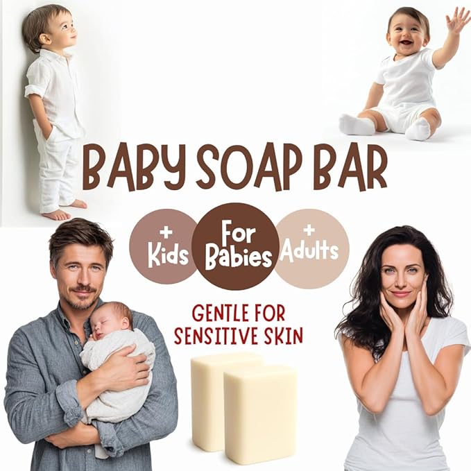 Fragrance Free Baby Bar Soap for Sensitive Skin | Unscented Natural soap bar for toddlers kids adults with gentle skin | Organic ING | Made in USA | 5 Bars