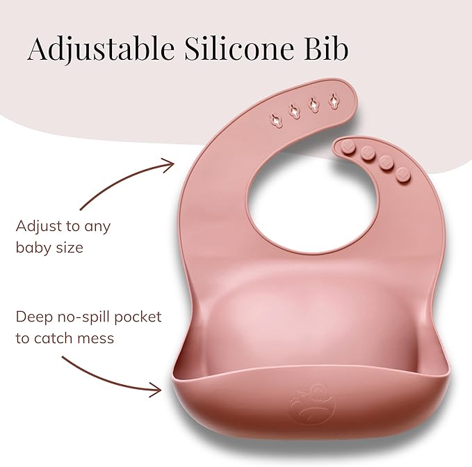 Little Loon Baby Feeding Essentials: Baby Led Weaning Supplies with Baby Plates, Silicone Bibs, Baby Spoons, Sippy Cups, Toddler Plates and Bowls Set - Baby Essentials - Baby Shower Gifts (Rose)