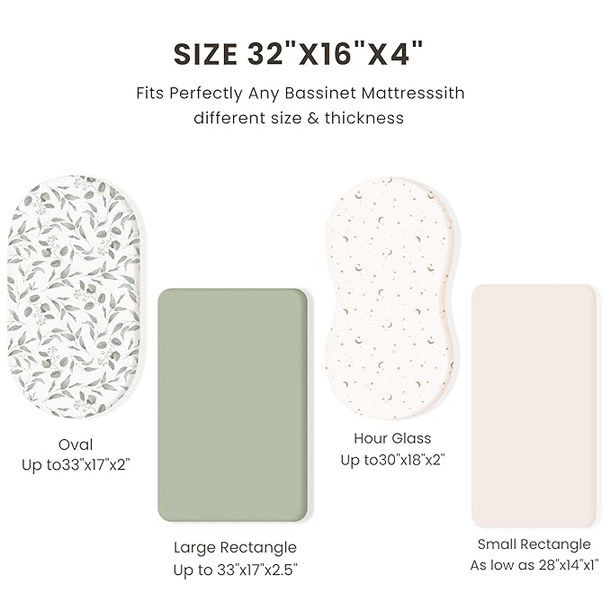 Konssy 3 Pack Stretchy Bassinet Sheets for Baby Girl Boy, Soft Breathable Baby Bassinet Mattress Sheets Fit for Hourglass Oval Cradle, Moses Basket Rectangle Mattress (Coffee Check)