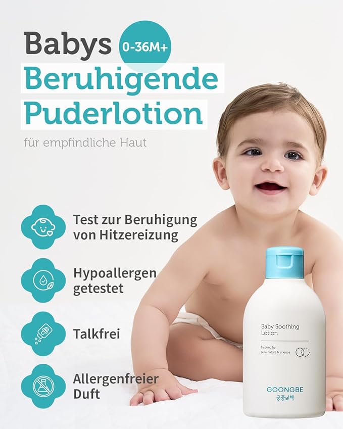 GOONGBE Baby Soothing Powder Lotion - Korean Baby Quick Buttocks Soothing Diaper Irritation Relief for Baby's Sensitive Skin - Dermatologically Tested - Non Flaky Powdery Lotion, 5.07 fl.oz.