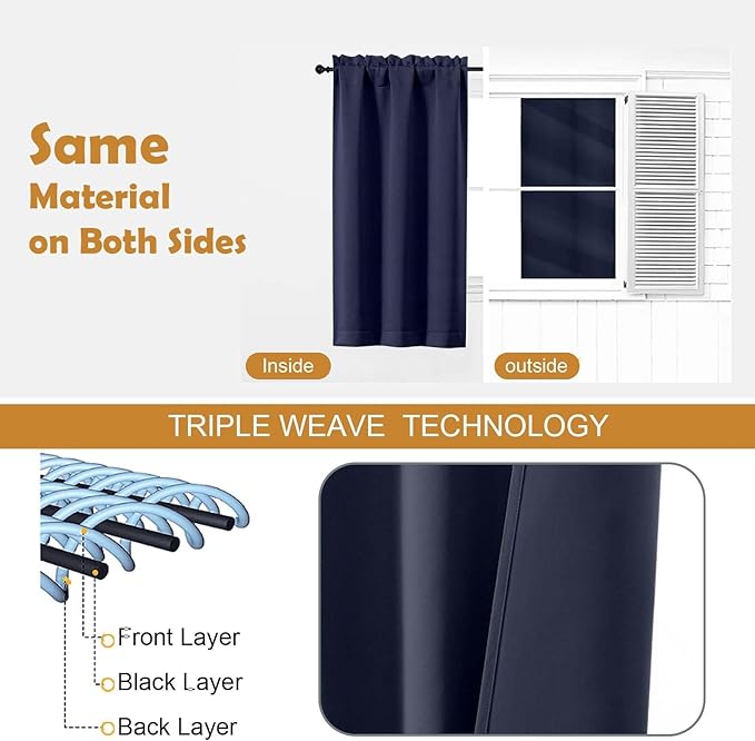 Aiyufeng Navy Blue Blackout Curtains for Bedroom 84 Inch Length 2 Panels Set, Solid Thermal Insulated Privacy Living Room Window Treatment Curtains Blackout Drapes, W40 x L84 Inch, Navy Blue