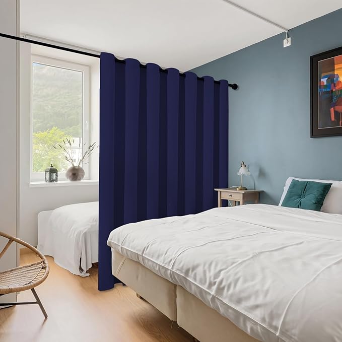ChrisDowa Room Divider Curtain 108 Inches Long, Wide Blackout Sliding Door Curtain for Bedroom, Room Darkening Privacy Window Curtain for Patio Door (1 Panel Set, Navy Blue, 100 x 108 Inch)